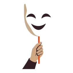 A theatre mask held up on a thin stick
