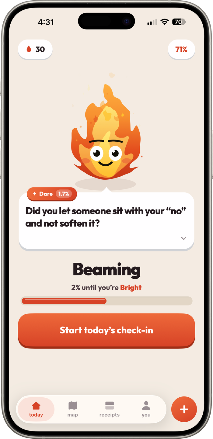 A phone showing this week's dare on the home screen, with the number above it